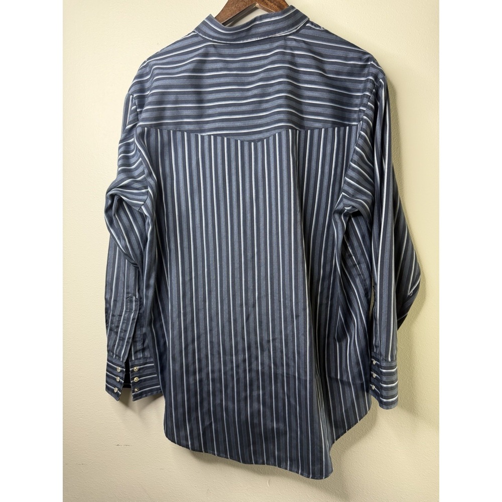 Plains Western Wear Shirt Men XL Long Sleeve Pearl Snap Up Navy Striped - Picture 3 of 3